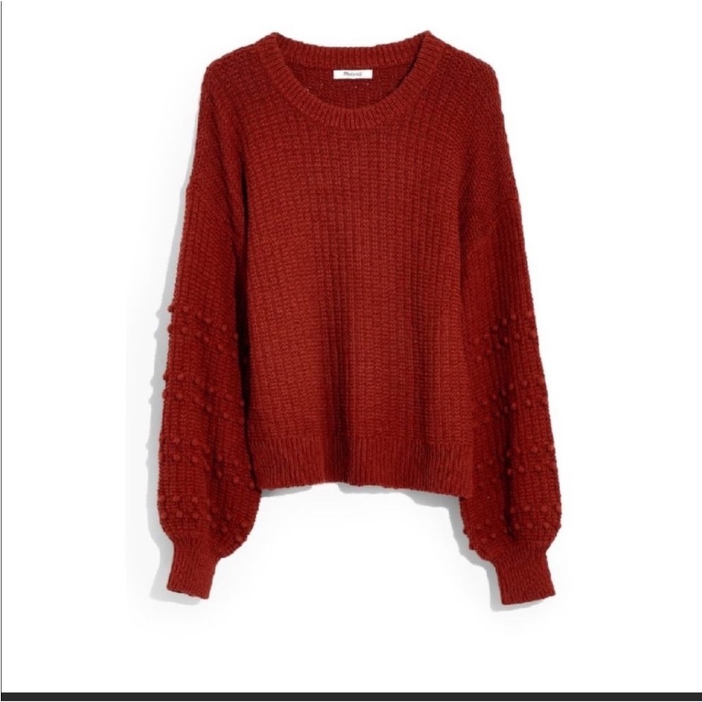NWT Madewell Bobble Sleeve Knit Sweater Size Small Burgundy Flaw